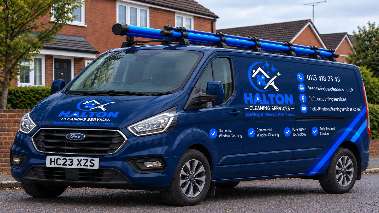 Halton Cleaning Services window cleaning van in Leeds